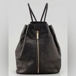 Elizabeth and James Black Leather Drawstring Bag